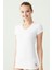 Kadın Beyaz Kısa Kollu V Yaka T-Shirt 66004 2