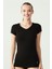 Kadın Siyah Kısa Kollu V Yaka T-Shirt 66004 2