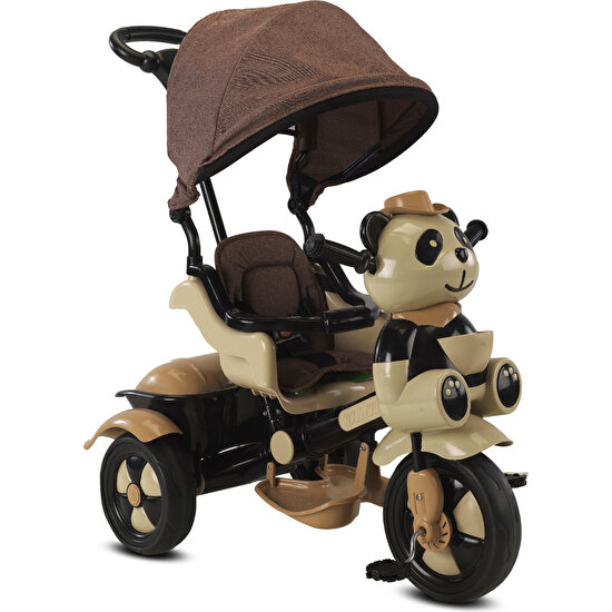 Babyhope 127 Panda Ebeveyn Kontrollü Üç Tekerlekli Bisiklet Çocuk Bisikleti Kahverengi