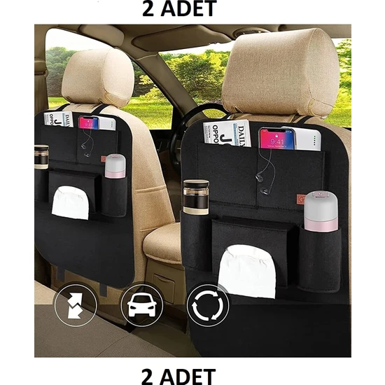 Ankaflex 2'li Araç Oto Koltuk Arkası Organizer Koltuk Arkası Eşya Düzenleyici Telefon Tablet Tutucu Cepli Eşya Çantası