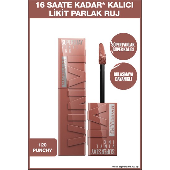 Super Stay Vinyl Ink Uzun Süre Kalıcı Nude Tonlu Likit Parlak Ruj 120 Punchy