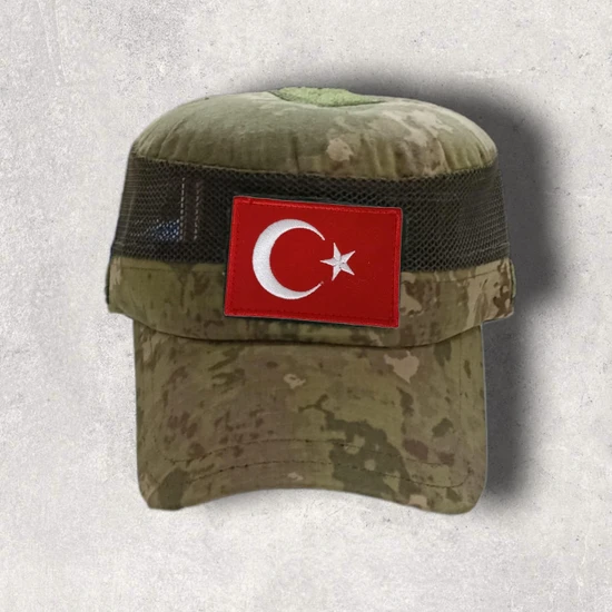 Fileli Kamuflaj Operasyon Arazi Şapkası Yıldırım Temalı (Castro Şapka) + Türk Bayrağı Peç Hediyeli