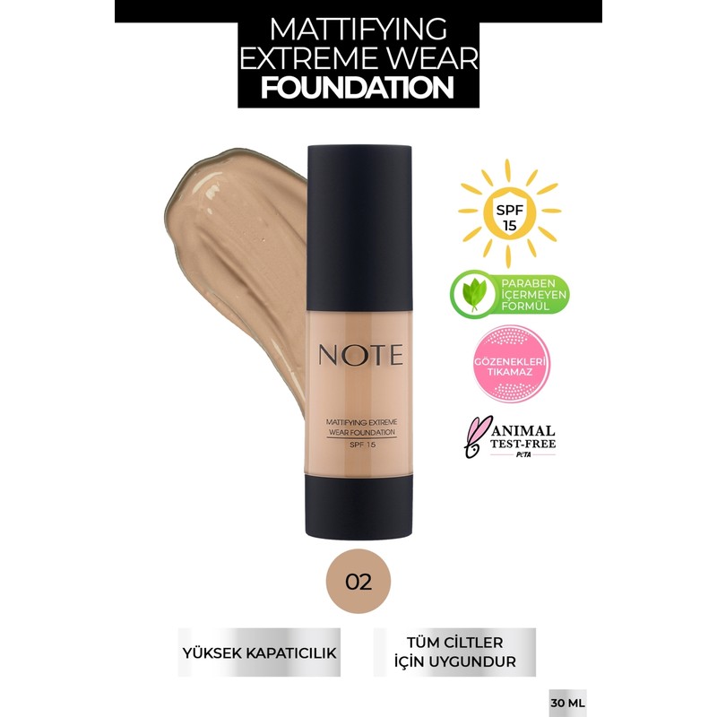 Note Cosmetics Mattifying Extreme Wear Spf 15 Yoğun Kapatıcı Mat Bitişli Fondöten - 02 Natural Beige