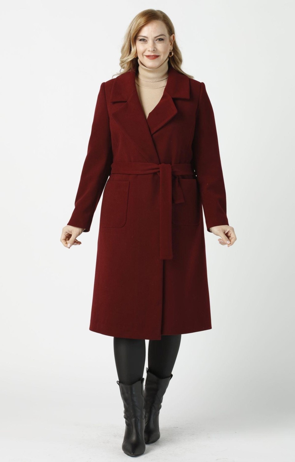 Moda Berray 904 Bordo Mono Yaka Torba Cepli Kaşe Kaban görsel 2