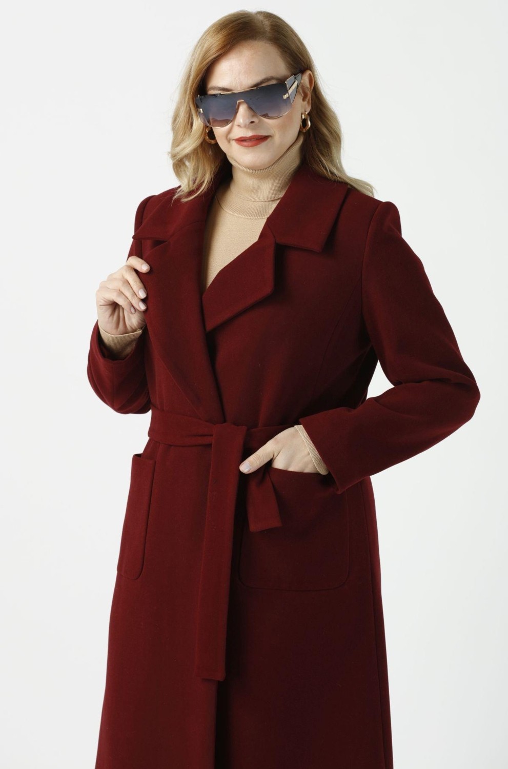 Moda Berray 904 Bordo Mono Yaka Torba Cepli Kaşe Kaban