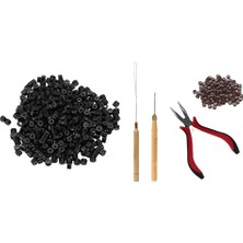 Guangdong Spirit 500 Adet Siyah 5mm Silikon Kaplı Mikro Halka Bağlantı Boncukları ve 1 Takım Saç Uzatma Aracı Kiti Kelepçe Kanca Çekme Pimi, Bağlantı Boncukları (Yurt Dışından)