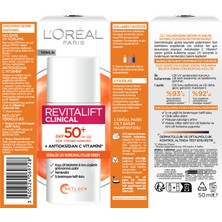 L'oréal Paris Revitalift Clinical Spf 50+ Günlük Yüksek Uv Korumalı Yüz Güneş Kremi 50 ml
