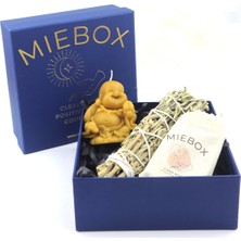 Mie Box Enerji  ve Mutlu Buda Seti: Palo Santo Tütsü - Balmumu Buda Mum - Adaçayı Tütsü Demeti