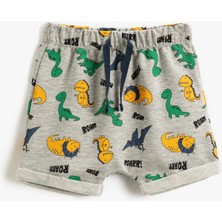 Koton Dinozor Baskılı Şort Beli Bağlamalı Paçaları Kıvrık Günlük Kullanım İçin Erkek Çocuk 6 - 9 Ay