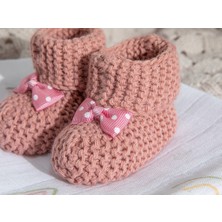 English Home Soft Triko Fiyonklu Bebe Çorap 6-12 Ay Gül Kurusu
