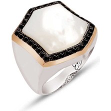 Amberkan Gümüş Sedef Taşlı Kenarları Zirkon İşlemeli Yüzük