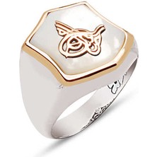 Amberkan Gümüş Sedef Taş Üzeri Tuğralı Yüzük