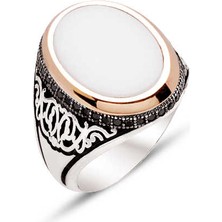 Amberkan Gümüş Sedef Taşlı Yanları Siyah Zirkon Taşlı Erkek Yüzük