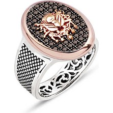 Amberkan Gümüş Siyah Zirkon Taş Üzeri Osmanlı Armalı Erkek Yüzük