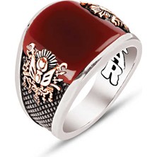 Amberkan Gümüş Akik Taşlı Osmanlı Devlet Armalı Yüzük