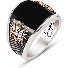 Amberkan Gümüş Oniks Taşlı Osmanlı Devlet Armalı Yüzük