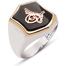 Amberkan Gümüş Oniks Taş Üzeri Tuğralı Yüzük