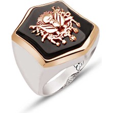 Amberkan Gümüş Oniks Taş Üstü Osmanlı Devlet Armalı Yüzük