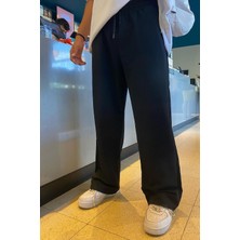 GLR Wear Unisex Baggy Bol Kalıp Siyah Fermuarlı Düz  Paça Eşofman Altı