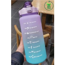 My Pazarım Motivasyonel 2li Pipetli Stickerli Su Matarası Su Şişesi Suluk 2LT+900ML Yavrulu Tritan Su Şişesi Suluk Motivasyonset-