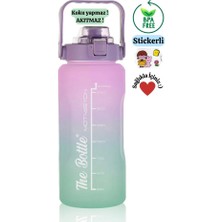 My Pazarım Motivasyonel 2li Pipetli Stickerli Su Matarası Su Şişesi Suluk 2LT+900ML Yavrulu Tritan Su Şişesi Suluk Motivasyonset-