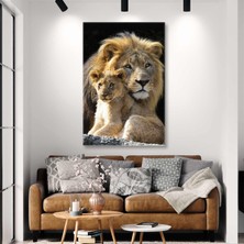 SML Tablo Karizmatik Aslan Ormanlar Kralı ve Yavrusu Hayvan Kanvas Tablo