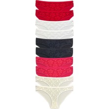 Royaleks 10 Adet Önü Dantelli Transparan Kadın Slip Külot S1