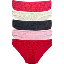 Royaleks 5 Adet Önü Dantelli Transparan Kadın Slip Külot S59
