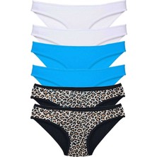 Royaleks 6 Adet Likralı Kadın Slip Külot Leopar Beyaz Mavi