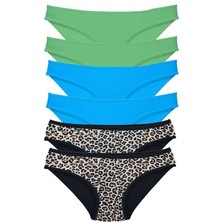 Royaleks 6 Adet Likralı Kadın Slip Külot Leopar Yeşil Mavi