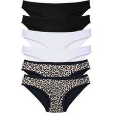 Royaleks 6 Adet Likralı Kadın Slip Külot Leopar Siyah Beyaz