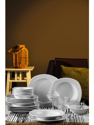 Kütahya Porselen Çisil 18 Parça 6 Kişilik Desenli Beyaz Porselen Yemek Takımı