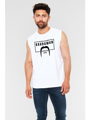 Tişört Fabrikası Babalar Günü Unisex Baskılı Beyaz Kolsuz Tişört - Tshirt