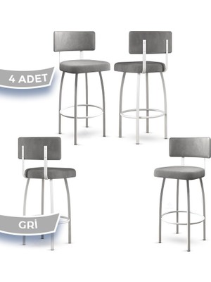 Canisa Wosa Serisi Mutfak Bar Sandalyesi Babyface Kumaş Beyaz Metal Ayak 4 Adet Sandalye
