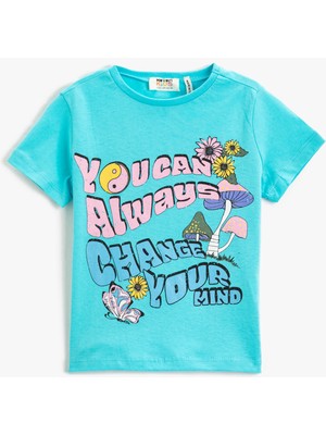 Koton Baskılı Kısa Kollu Tişört Bisiklet Yaka