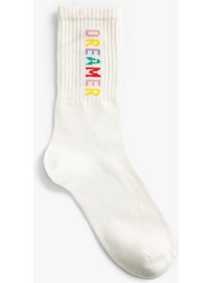 Koton Slogan İşlemeli Soket Çorap