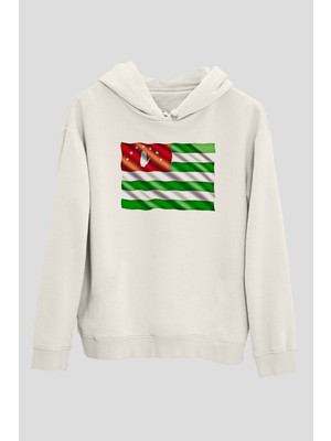 Tişört Fabrikası Abhazya Baskılı Beyaz Unisex Kapüşonlu Sweatshirt