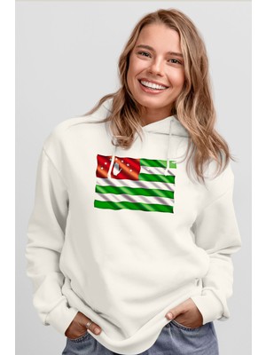 Tişört Fabrikası Abhazya Baskılı Beyaz Unisex Kapüşonlu Sweatshirt