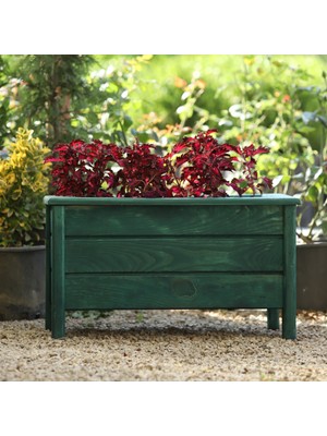 Yeşil Ahşap Saksı Dekoratif Bahçe Saksısı Dış Mekan Çiçeklik