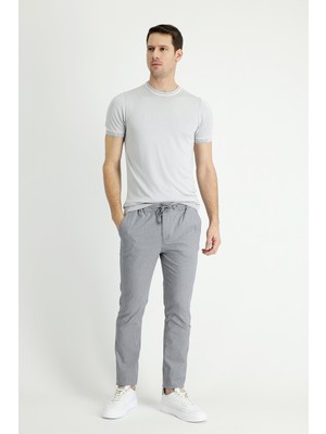 Kiğılı Slim Fit Beli Lastikli Ipli Çizgili Klasik Pantolon