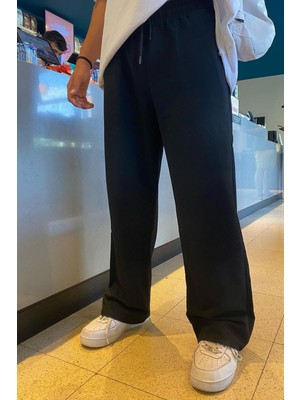 GLR Wear Unisex Baggy Bol Kalıp Siyah Fermuarlı Düz  Paça Eşofman Altı