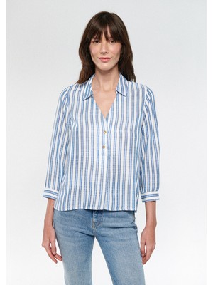 Mavi Kadın Indigo Çizgili Bluz 122400-83979