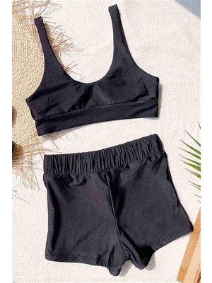 Markano  Şortlu Tankini Bikini Takım Siyah