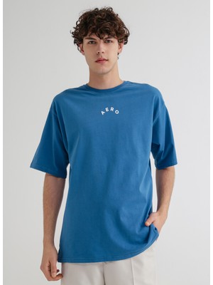 Aeropostale Bisiklet Yaka Baskılı Indigo Erkek T-Shirt E-Backround