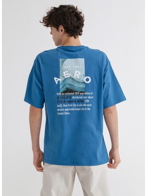 Aeropostale Bisiklet Yaka Baskılı Indigo Erkek T-Shirt E-Backround