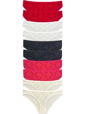 Royaleks 10 Adet Önü Dantelli Transparan Kadın Slip Külot S1