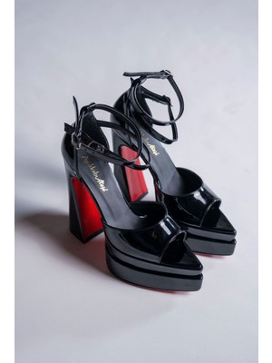 Siyah Rugan Çift Platform Özel Tasarım Kadın Ayakkabı Otto