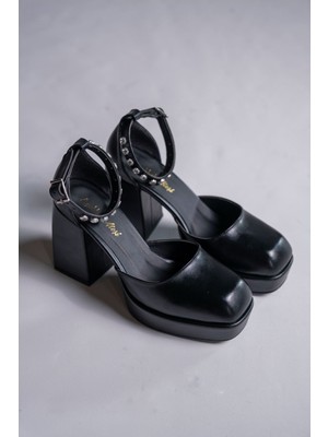 Sandy Siyah Cilt Taşlı Platform Kadın Ayakkabı