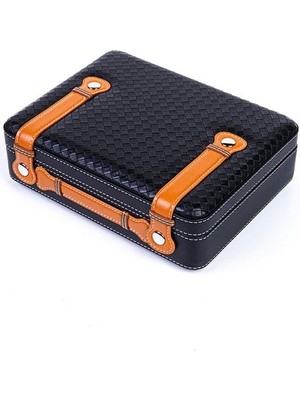 PremiumQuality Pq Siyah Deri Seyahat Çantası Humidor