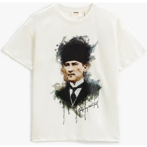 Atatürk Baskılı Tişört Kısa Kollu Bisiklet Yaka Pamuklu